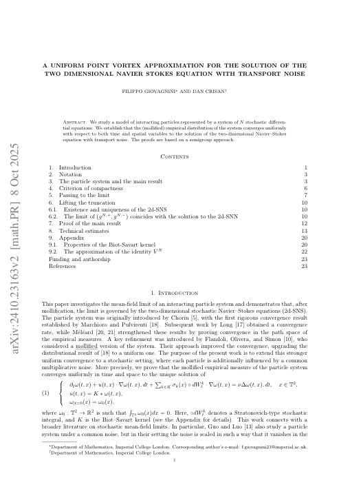 First page of the two-dimensional point vortex approximation preprint